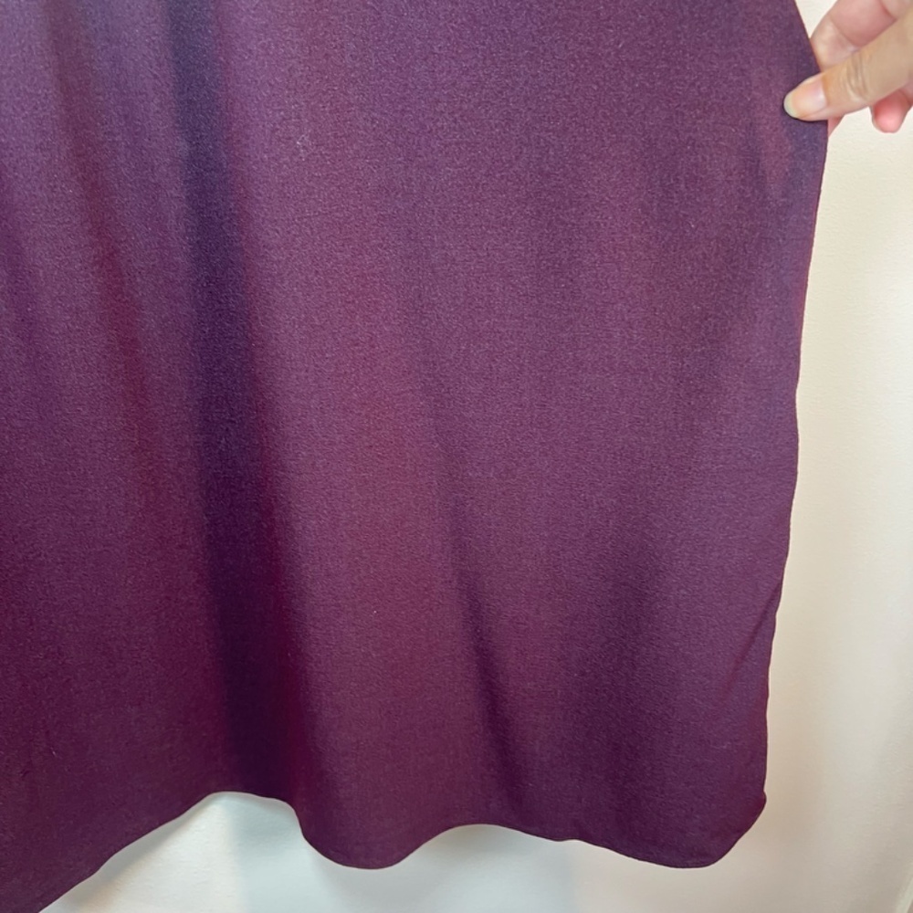 Theory Wool Blend Baby Doll Dress Burgundy V-Neck Bell Sleeves Pleats Sz Medium - Picture 5 of 11